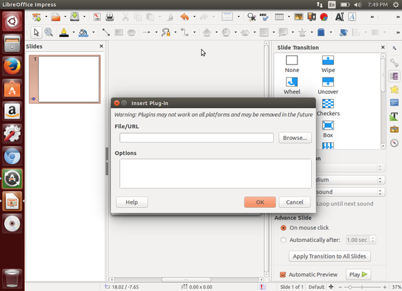 Insert Plug-in Dialog in LibreOffice Impress