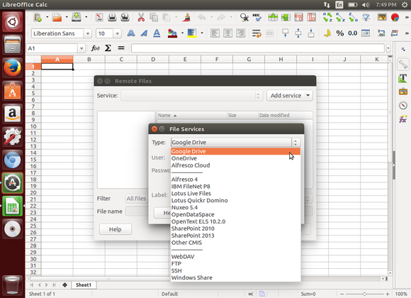 The File Services dialog in LibreOffice Calc