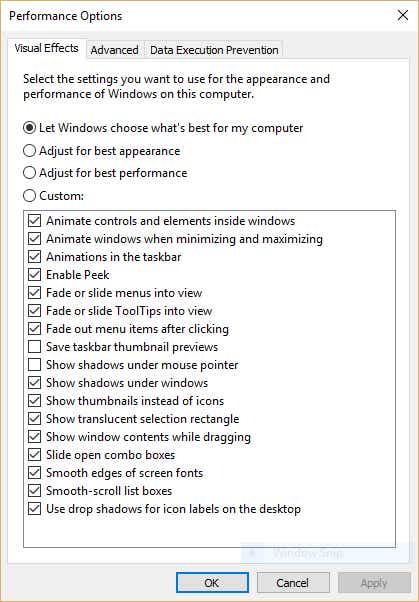 windows 10 capacity options dialog box