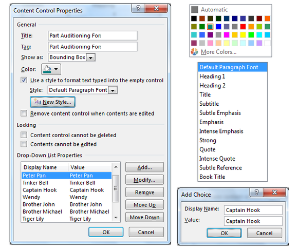 screen 04b content control properties dropdown list color etc