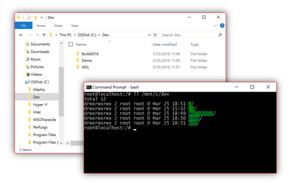 Bash accessing files on Windows 10.