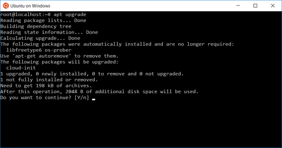 Apt-get on Ubuntu on Windows 10.