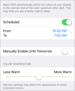 night shift controls ios 9 3