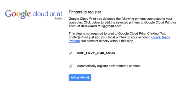 add a google cloud printer