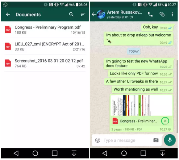 atsApp launches document-sharing feature with initial support for Fs