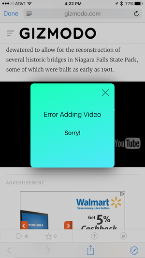 zinc iphone error adding video