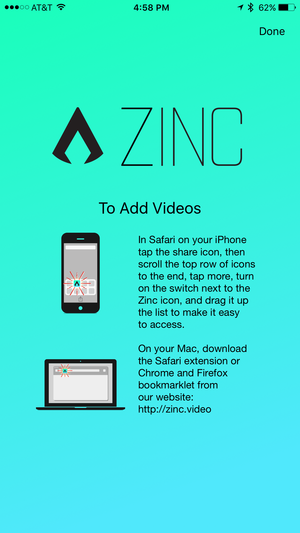 zinc iphone how to add videos