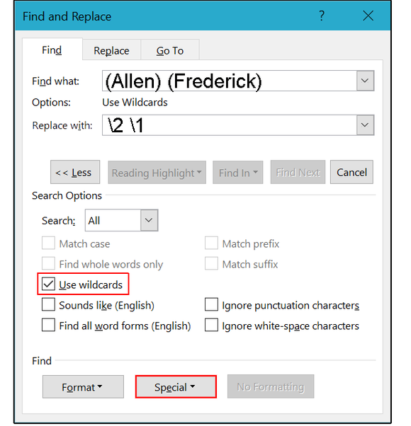 08 use the backslash with other wildcards to rearrange names or phrases