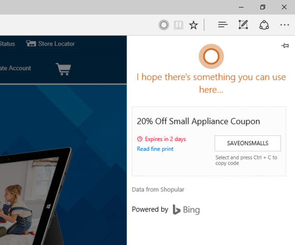 best buy deals via Cortana on Edge