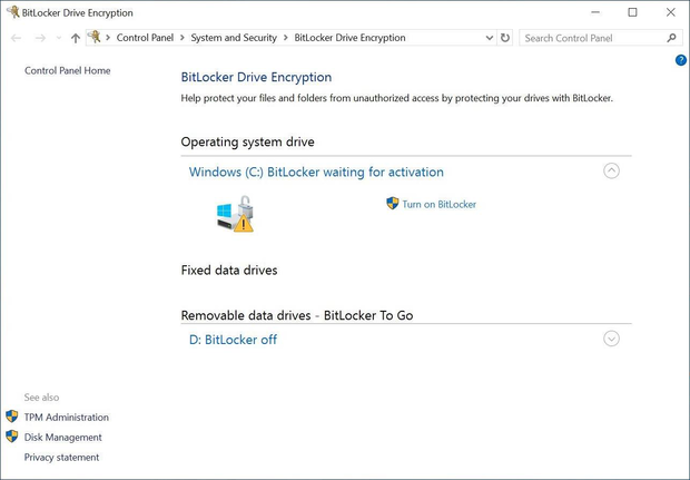 checking that Windows BitLocker encryption is enabled