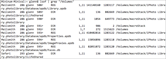 mac911 lsof command shows volumes files