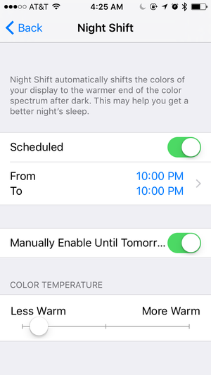 night shift settings iphone