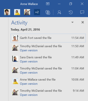 office 2016 activity hub