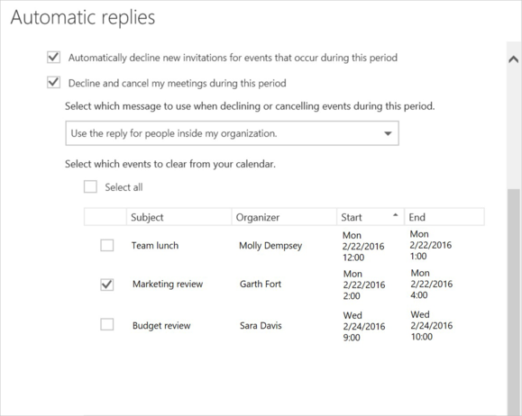 outlook automatic replies