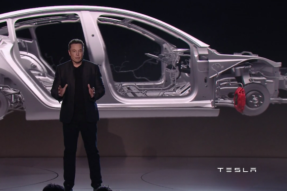 tesla model 3 press event safety cage shot