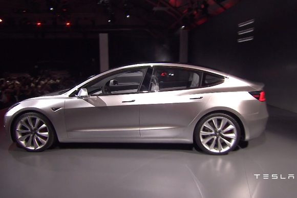 tesla model 3 press event side shot