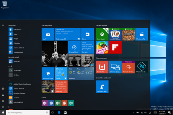 windows 10 new start menu Build 14328