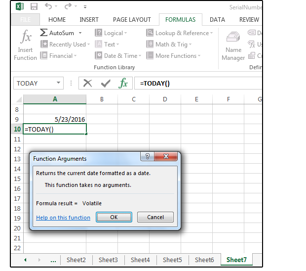 how to insert current date in excel today