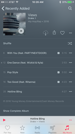 apple music ios drake views