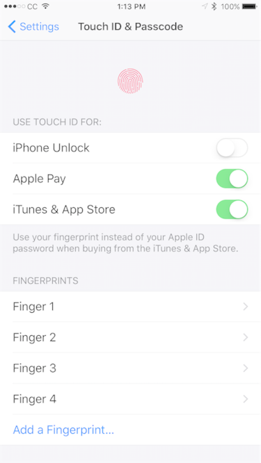disable touch id