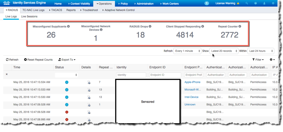 Figure 4 - Key Counters in Live Log