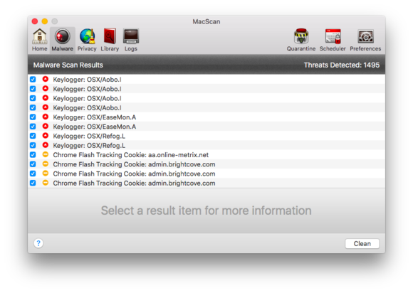 macscan 3 malware results