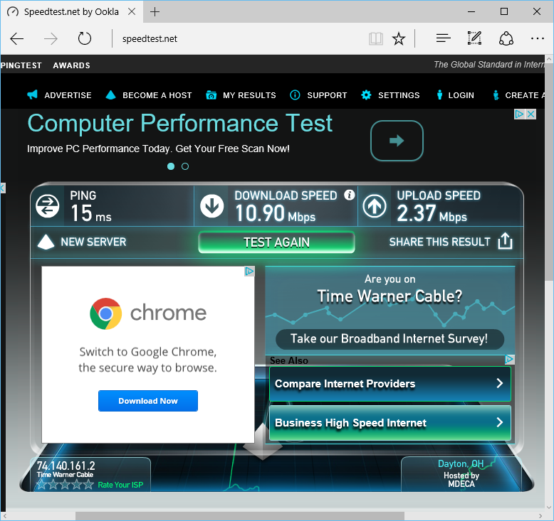 mediacom internet speed test