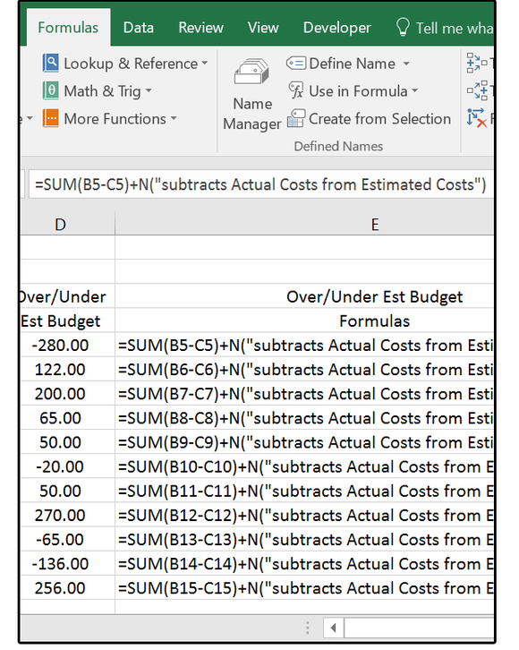 02 use the n function to insert comments at the end of your formulas