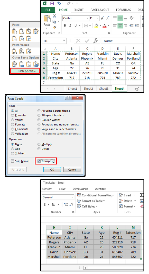 04 easily transpose rows to columns or columns to rows