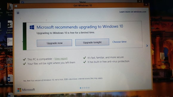 Windows 10 upgrade dialogue