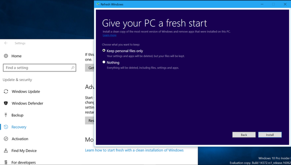 The new Give your PC a fresh start tool on Windows 10.