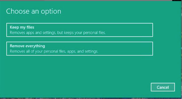 Figure 8: With reset you always lose apps and settings and can either keep or toss your personal fil