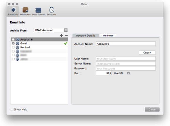 mail archiver x imap accounts