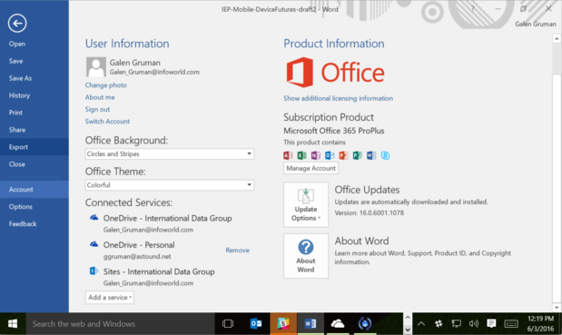 Office 365 OneDrive setup in Office 2016: Windows