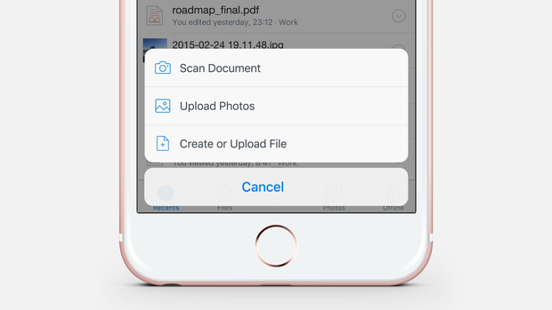 Dropbox iOS app add content menu