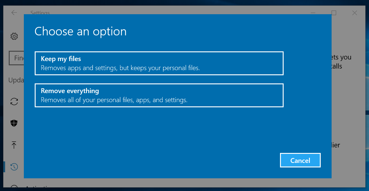 windows 10 pc reset stuck at 27