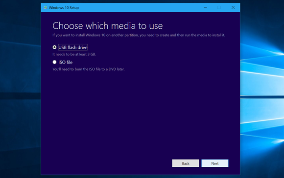 Microsoft's Windows 10 download tool.