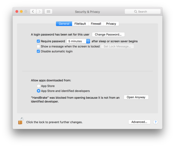 sierra security privacy open anyway