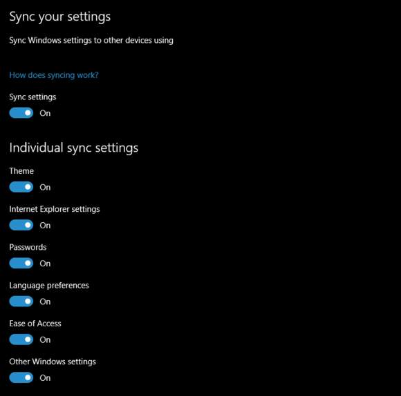 windows 10 anniversary edition sync settings id obscured