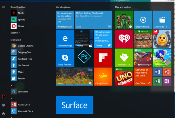 windows 10 au start menu