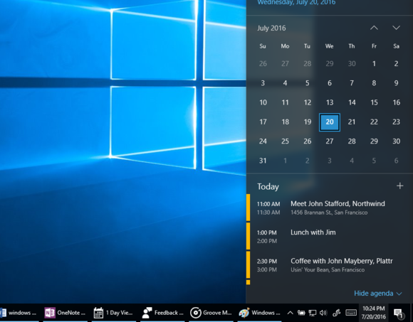 windows 10 calendar popup