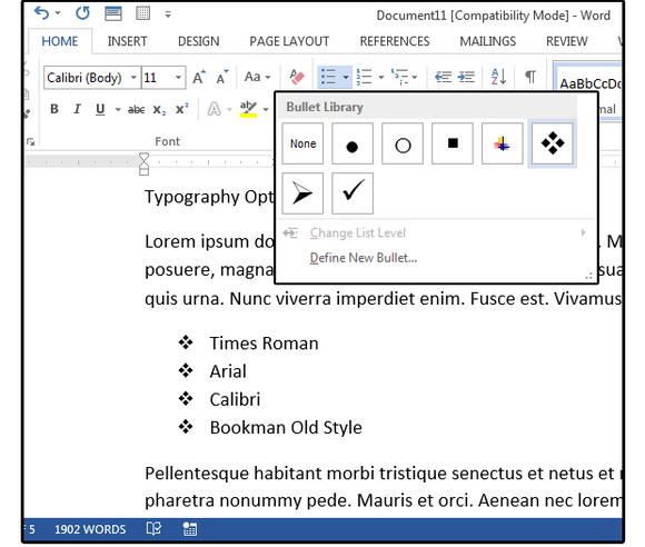 how to add a bullet in word 2013