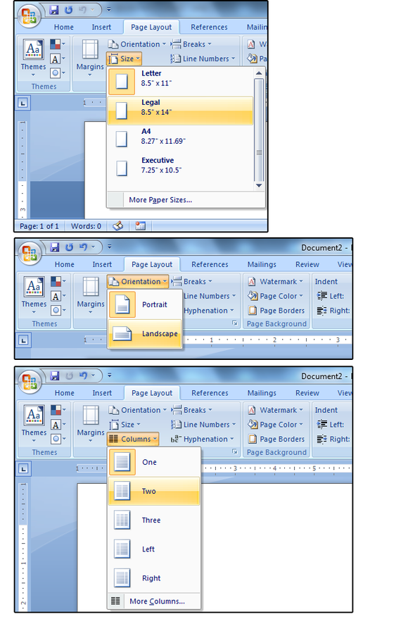01 set the paper size orientation and columns