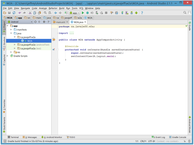 Project information appears in the window on the left; a tabbed editor window appears on the right.
