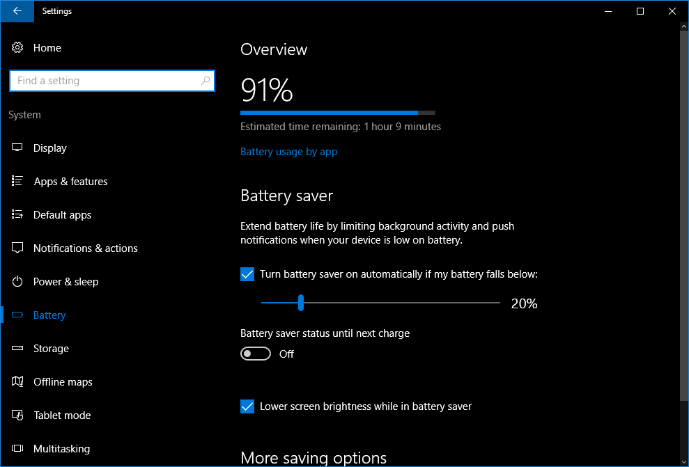 edge saves battery mode takes off