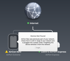 mac911 airport base station not showing up