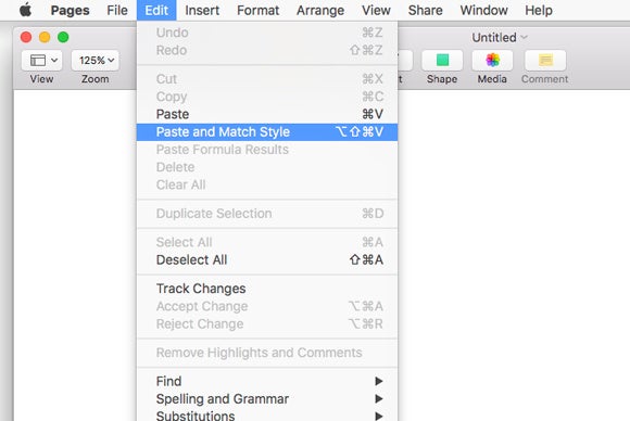 mac paste shortcut text only