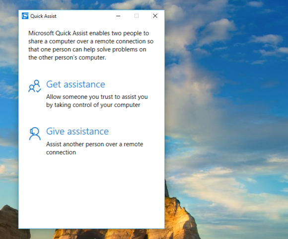 windows 10 quick assist give and get screen