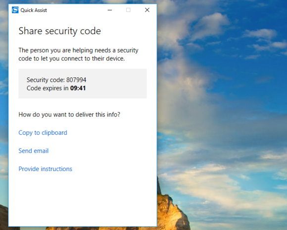 windows 10 quick assist share security code