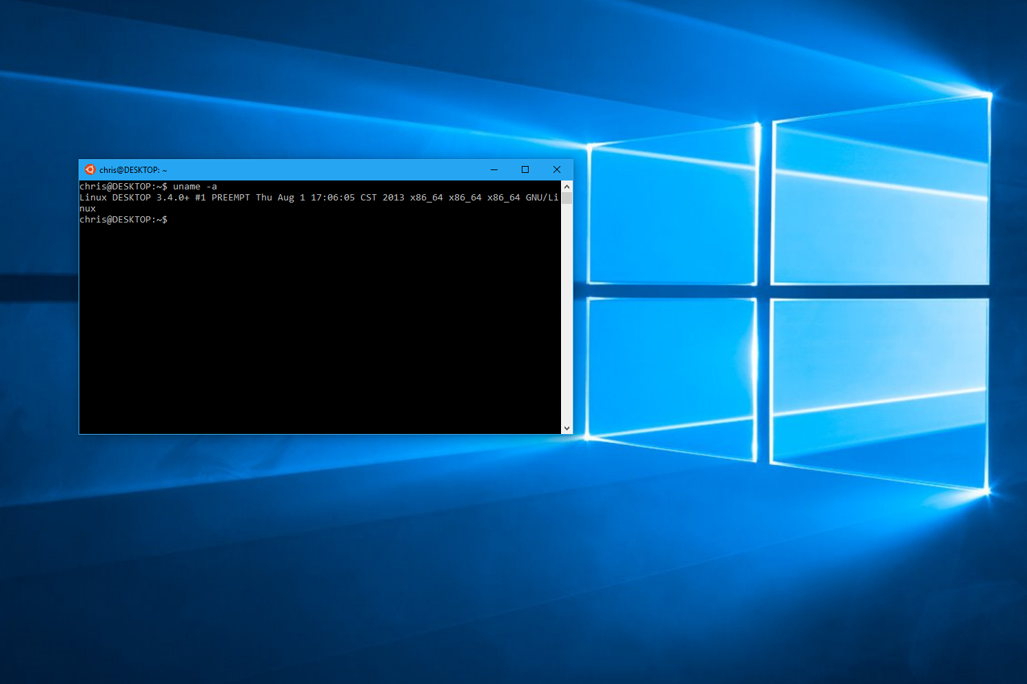 An Ubuntu Bash shell window on Windows 10